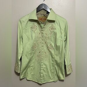 Robert Graham Light Green Embroidered Women's Blouse